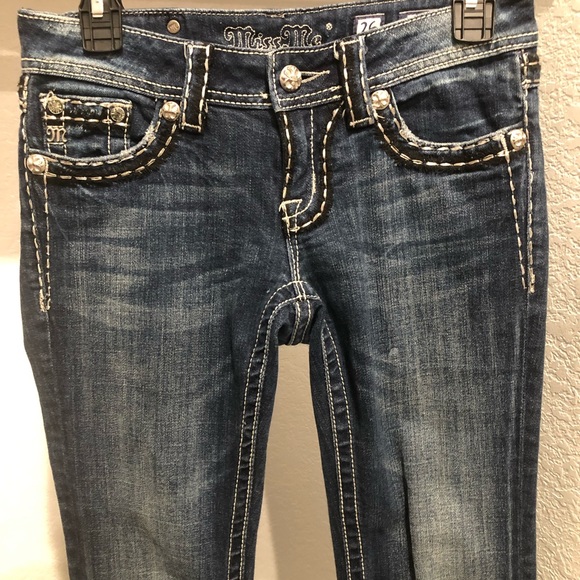 👖 Like-New 💎 MISS ME Bootcut jeans Size 26 with rhinestones - Picture 3 of 10
